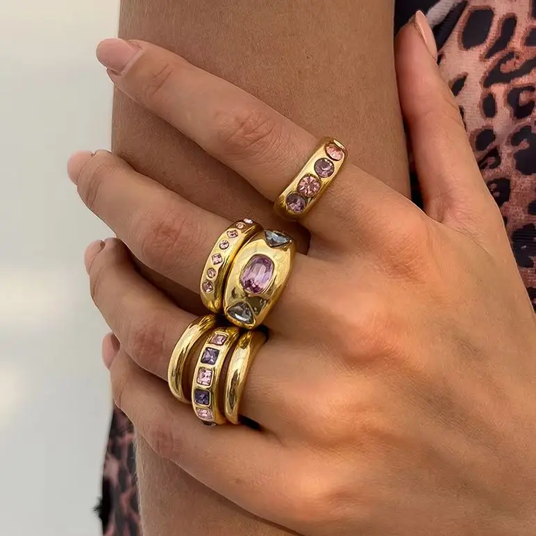 

PuRui 6 Pcs/Set Punk Vintage Gold Color Rhinestone Alloy Open Adjustable Rings Finger for Women Vintage Couple Jewelry 2025 New