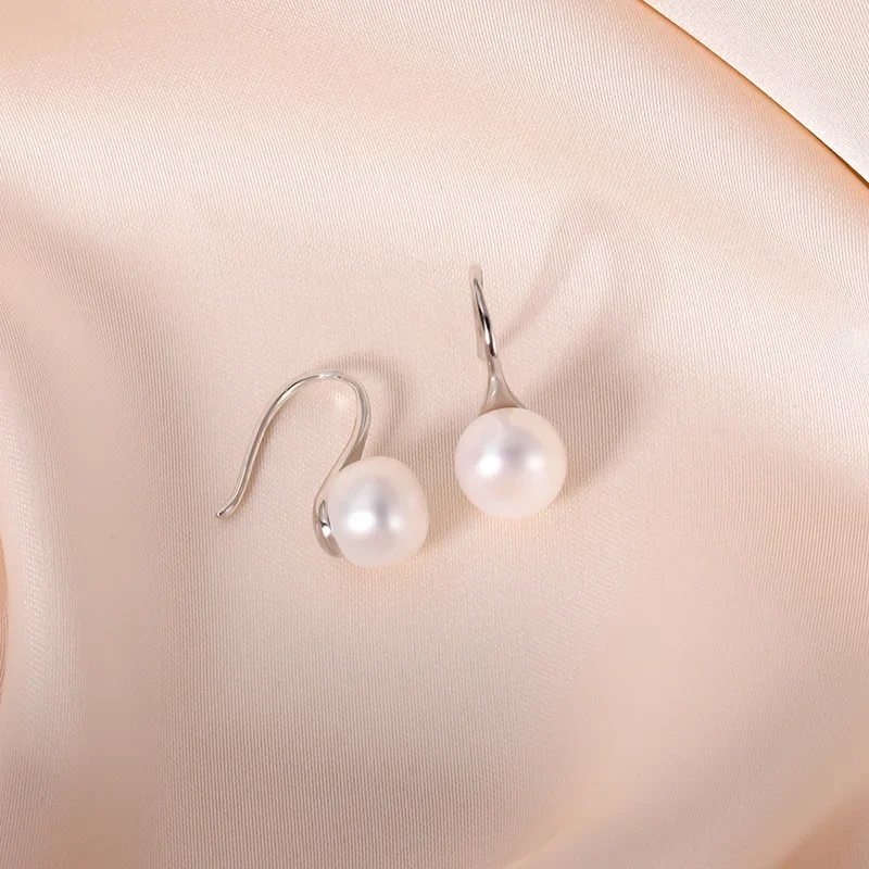 Natural Freshwater Pearl Stud Earrings Real 925 Sterling Silver  Cultured White  Women's Charm Earring Jewelry