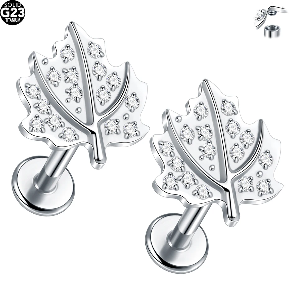 1/5PCS Titanium 16G Marquise CZ Leaf Cartilage Earring Stud Butterfly Helix Conch Flat Back Rook Tragus Lip Piercings Jewelry