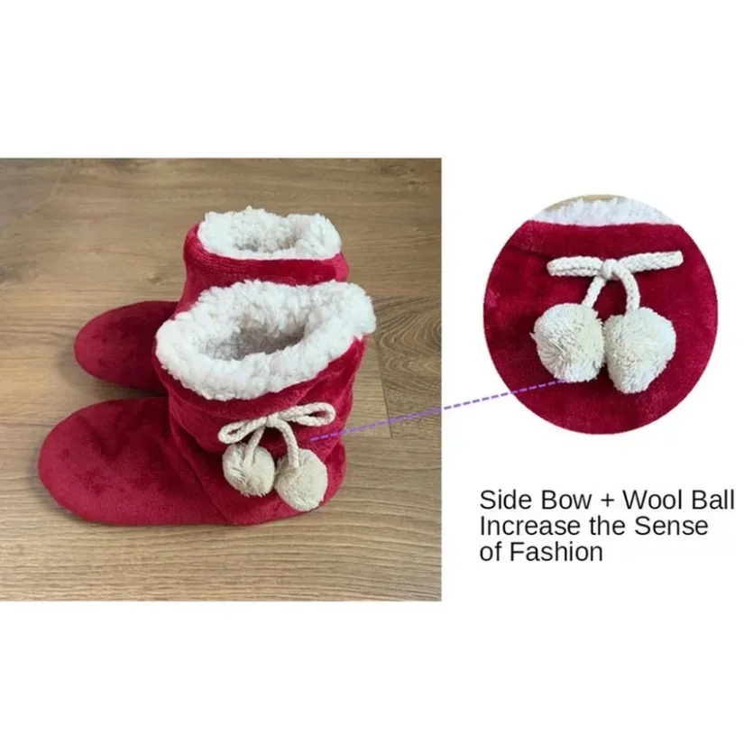 Dames Thuis Slipper Laarzen Winter Warm Fuzzy Indoor Bont Bal Contton Pluche Antislip Grip Pluizige Vrouwelijke Vloer Schoenen Platte Dames