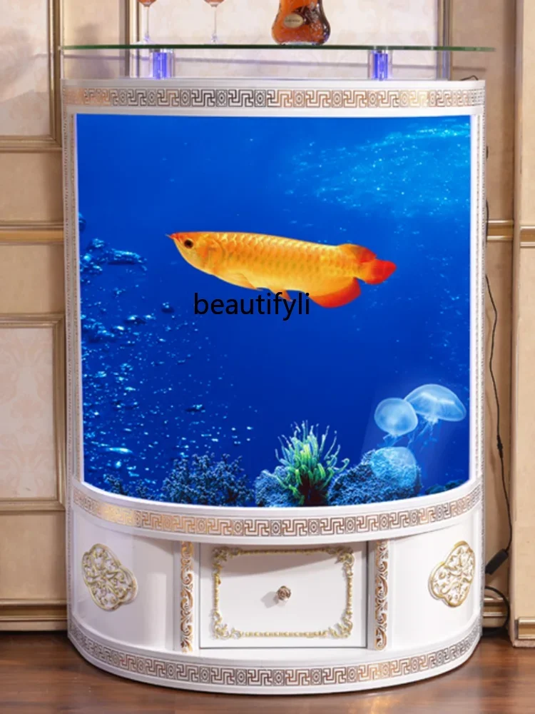 European-Style Semicircle Fish Tank Aquarium Home Living Room Floor Wall Change Water Goldfish Tropical Fish Brocade Lithium