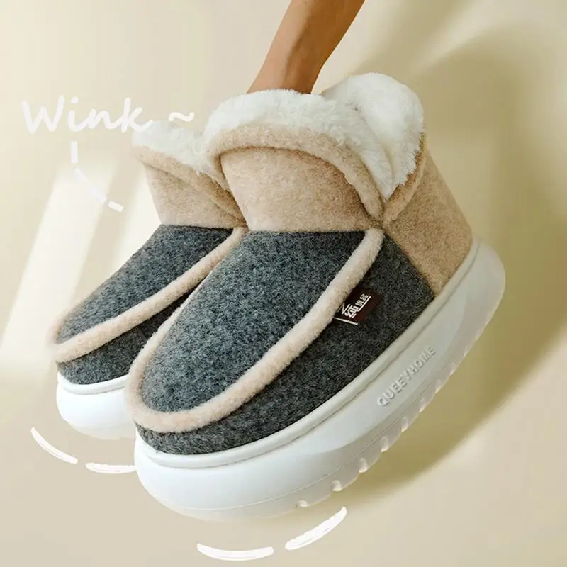 2023 New Winter Cotton Slippers Women Men Home Floor Warm Shoes Soft Plush Thick Sole Couples Indoor Street Snow Boots