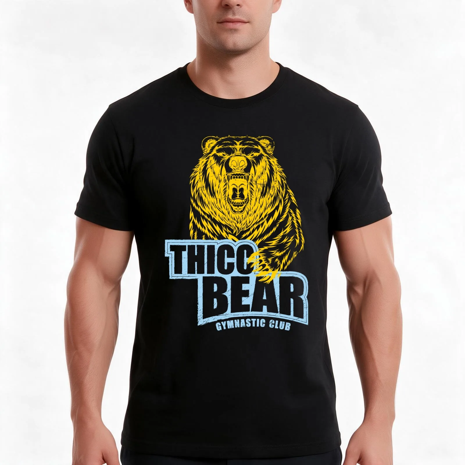 THICC Bear Gymnastic Club - Light Blue T-Shirt, Summer Casual Cotton Tee, Oversized Streetwear Tops, Vintage Graphic Print