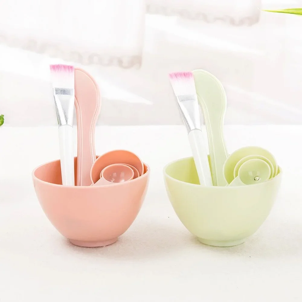 4pcs Face Mask Bowl Set 4 In 1 DIY Facial Beauty Cosmetic Makeup Tool With Brush Mixed Stir Spatula Stick Measuring Spoon Kit