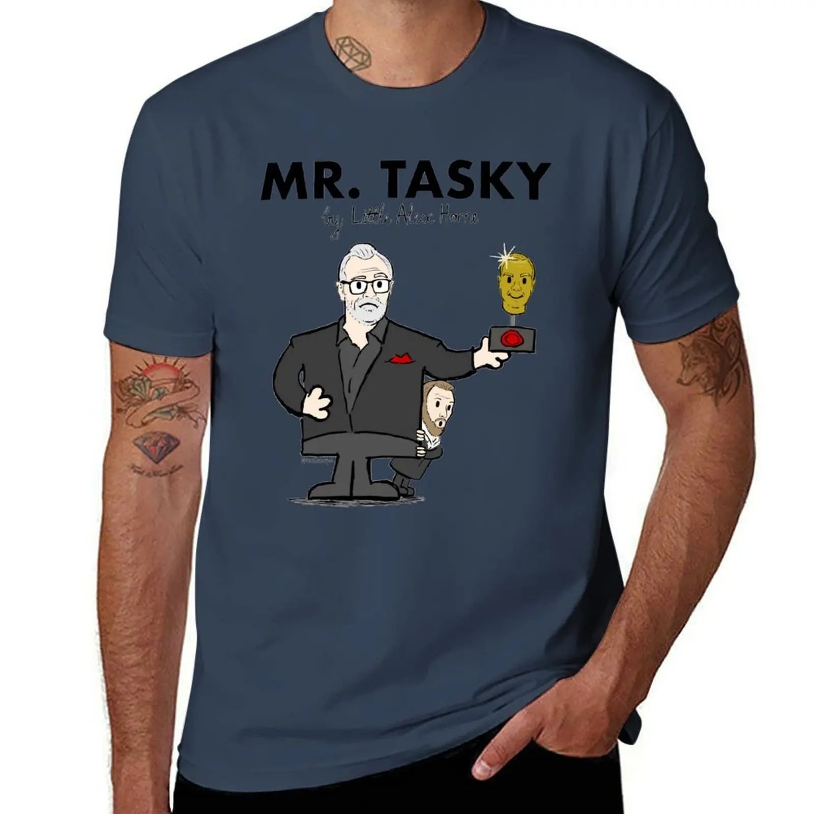 

Taskmaster - Mr Tasky (Hand drawn Taskmaster UK & Mr Men mashup - Greg Davies & Little Alex Horne) T-Shirt