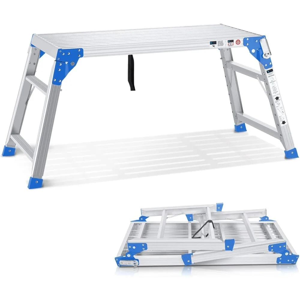 Adjustable Work Platform Support 330 lbs Height 24 to 35 inches Portable Aluminum Step Stool Folding Ladder Non Slip