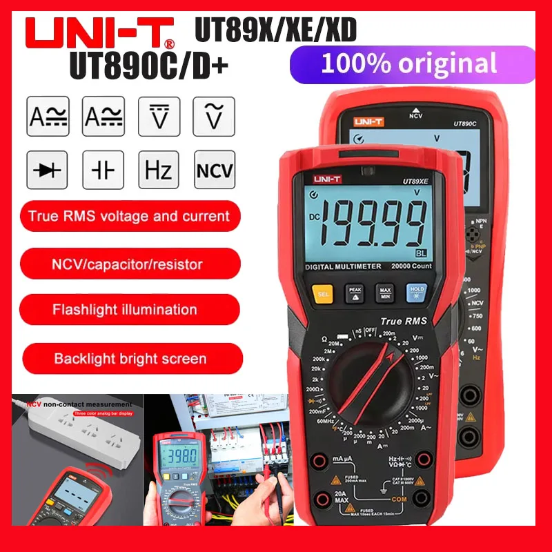 UNI-T UT89X UT89XD UT890C Professional Digital Multimeter True RMS NCV 20A Current AC DC Voltmeter Capacitance Resistance Tester