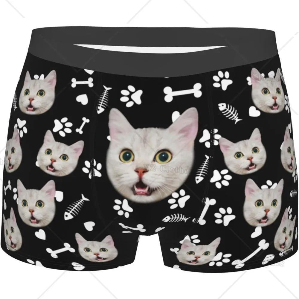 Amazing Face Cat Men's Funny Underwear Boxer Briefs Slight Elasticity Male Shorts, Novelty Stylish Gift for Men Boys