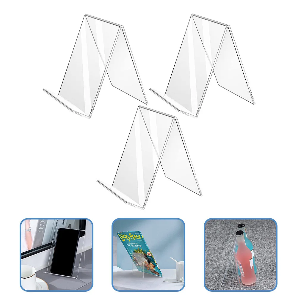 3pcs Acrylic Book Stands Clear Desktop Book Display Easel Holder For Books Albums Magazines Storage Organizer Transparent