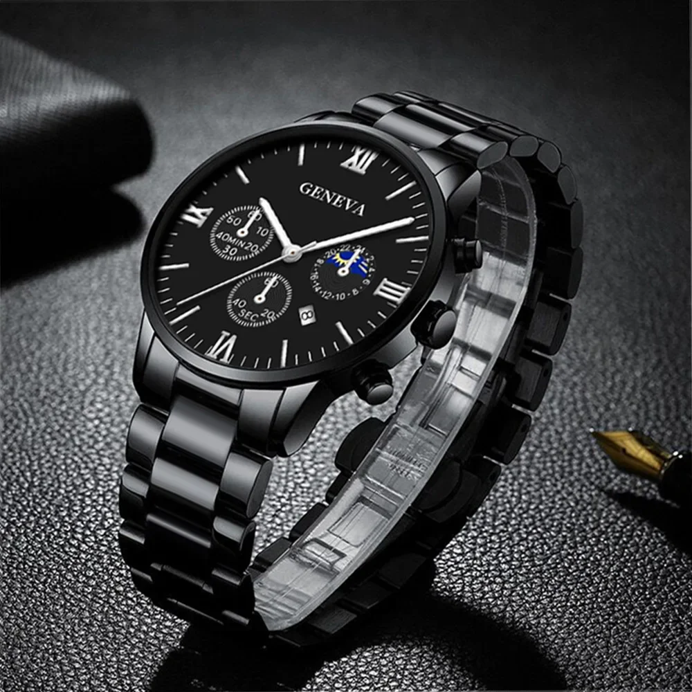 Luxury Fashion Men Watches Stainless Steel Quartz Clock Brand Business Calendar Date Leather Casual Watch for Man reloj hombre