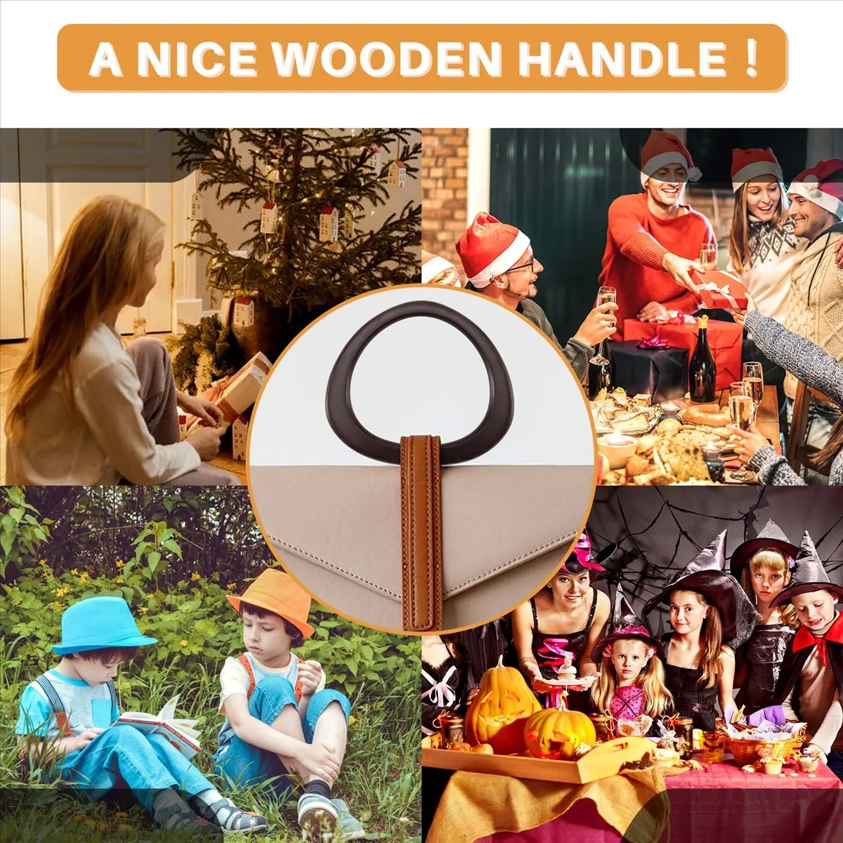 lillili 4 Pack Wooden Purse Handle D Shape Wooden Handles Replacement Tool for Crocheted Knitted Bag Beach Bag Straw Bag Handles