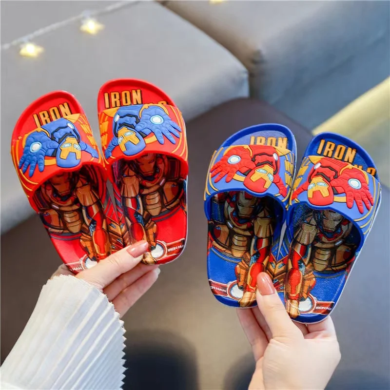 Summer Baby Boys Slippers Kids Girls Beach Shoes Children Flip Flop Cartoon Iron Man Captain America Elsa Indoor Home Sandals