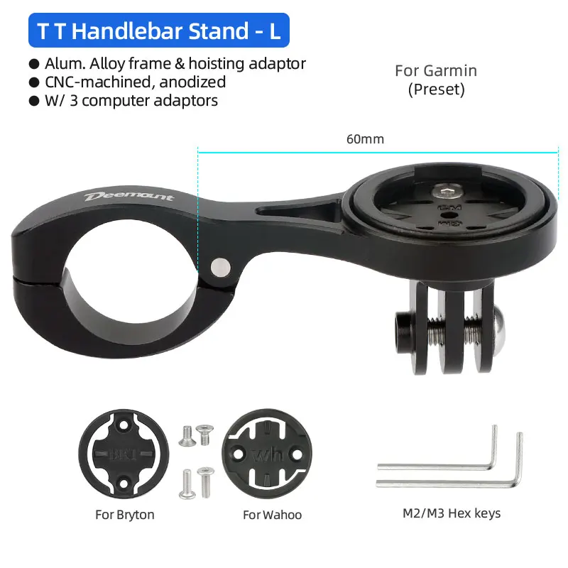 Deemount Fahrradcomputerhalter Ständer TT Lenker Tachohalterung inkl. 3 Adapter für GARMIN Bryton Wahoo, passend für GoPro-Kamera