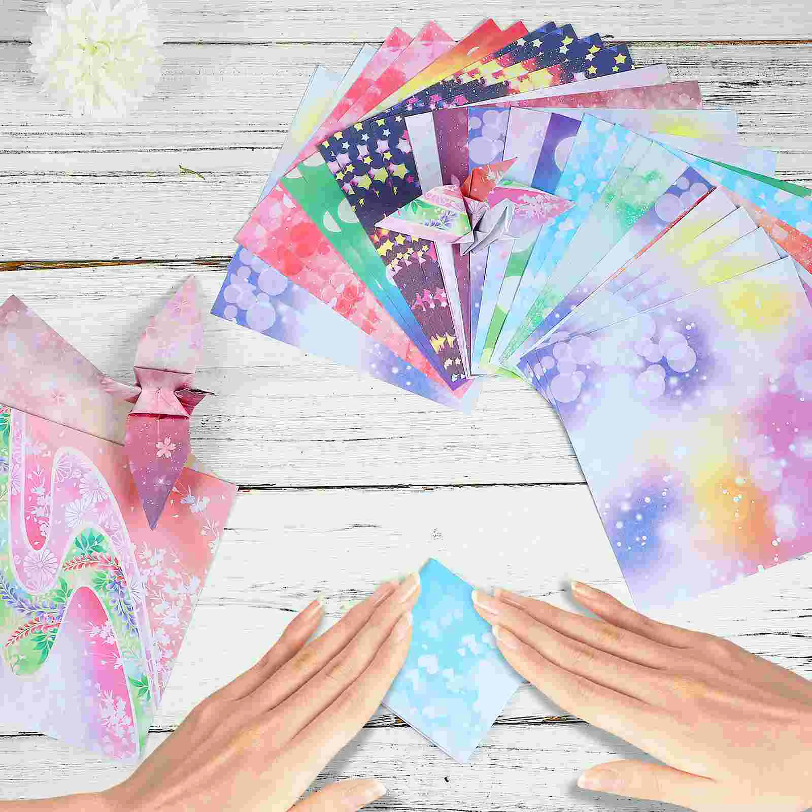 50 Sheets Card Stock Origami Crane Paper Child Japanese Folding Papers Bulk Craft Square for DIY