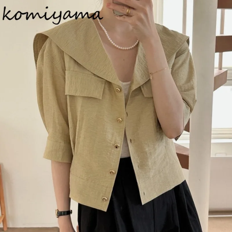 

Sailor Collar Chaqueta Mujer Single Breasted Jaqueta Feminina Small Fragrance Casaco Short Sleeve Jackets 2025 Woman Summer Ropa