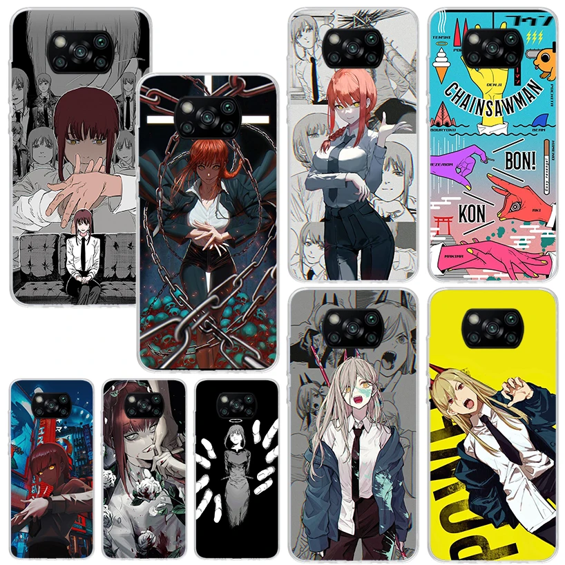 Chainsaw Makima Power Phone Case For Xiaomi Poco X6 X5 X4 X3 Nfc F6 F5 Pro F4 Gt F3 F2 F1 M5S M4 M3 Art Fundas Back Cover