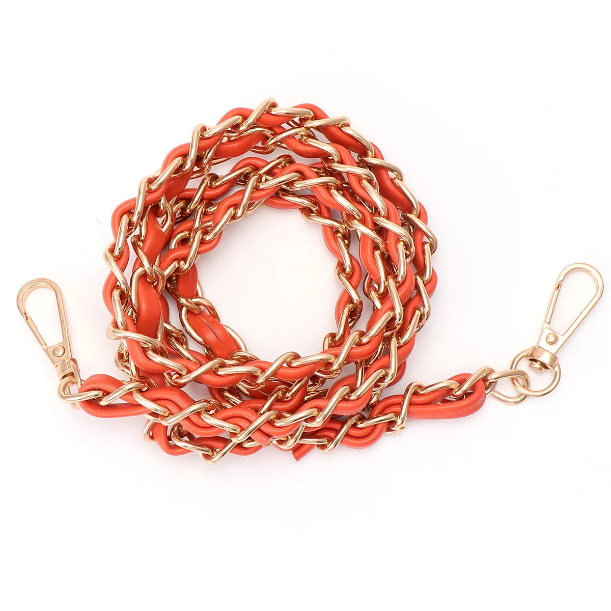 

2Pcs Orange PU Chain Shoulder Strap Replacement Flat Braided Design for Bag Cross-Body Clutch Fashion Metal Buckle DIY