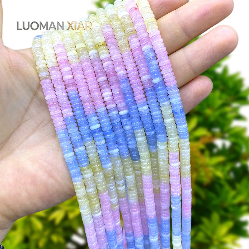Natural Stone 2x6MM Rondelle Rainbow Morganite Chalcedony Spacer Beads for Jewelry Making Diy Bracelets Charms Accessories