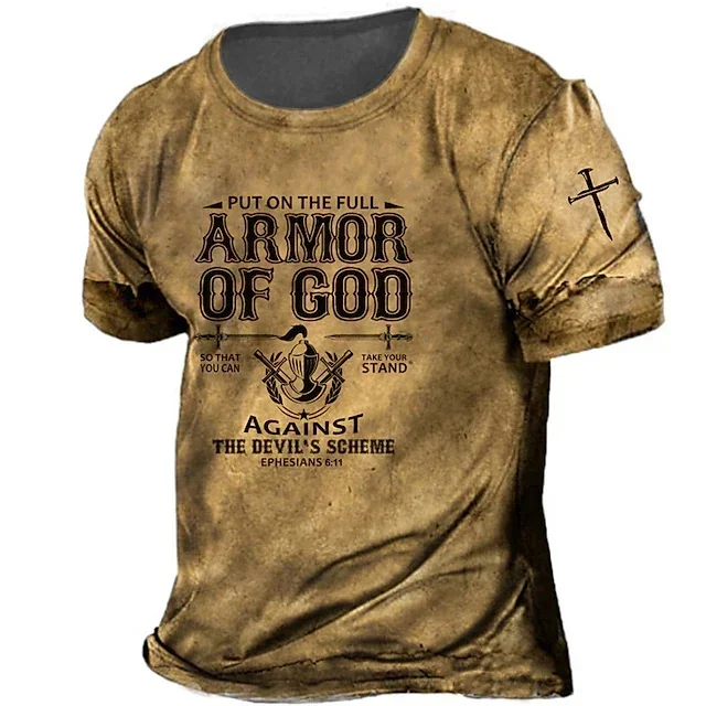 Men's Unisex Templar Cross Letter Graphic Print T Shirt Vintage T Shirt Short Sleeve T Shirt Crew Neck Shirt Retro Sports Tops