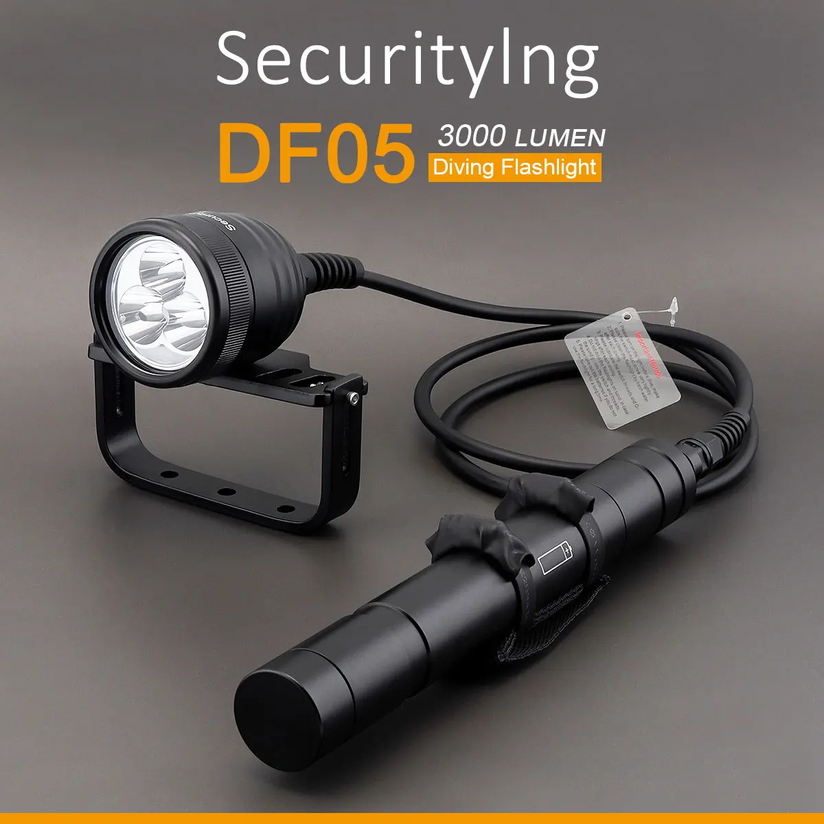 SecurityIng Scuba Split-type 3000LM Torch Diving Primary Flashlight Dive Light LED Narrow Beam Underwater 150m with 1.2/2M Line