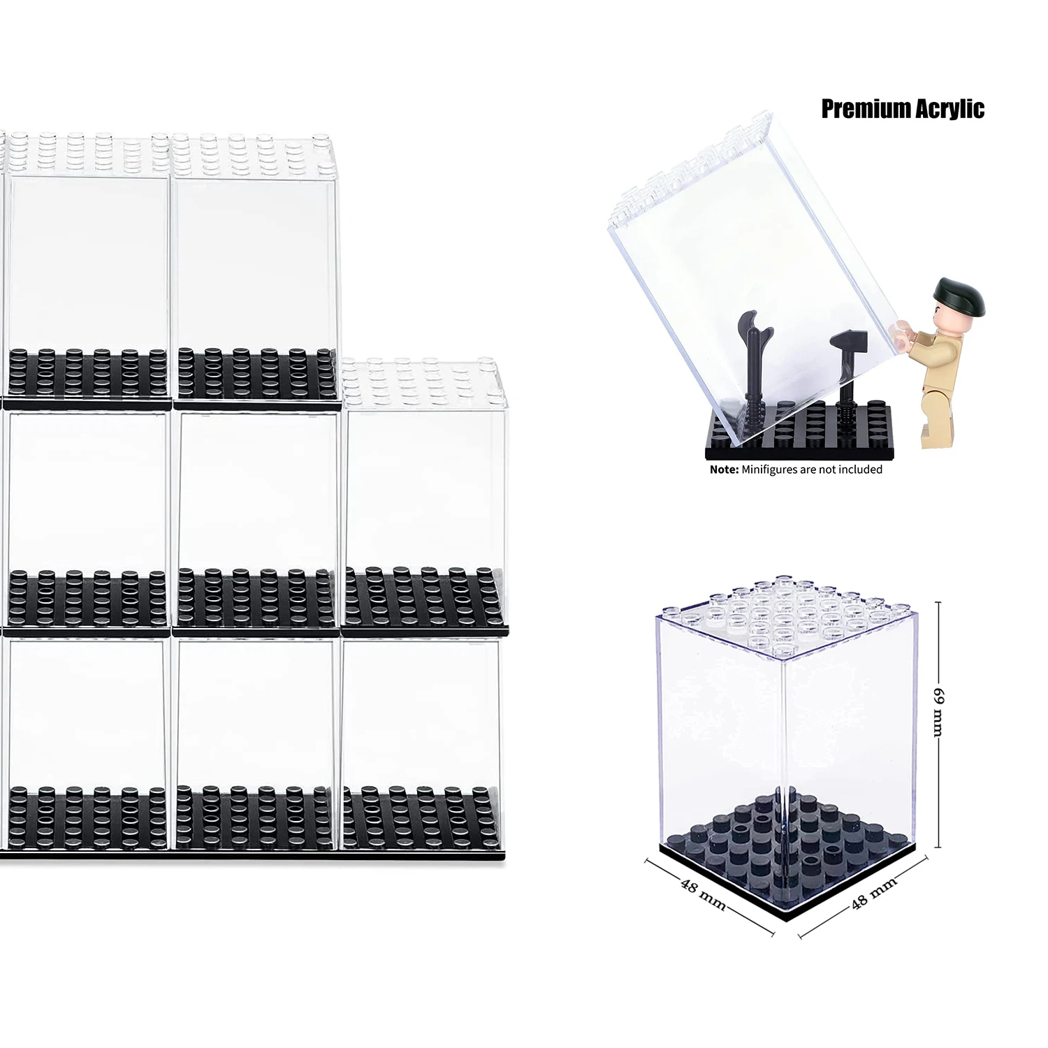 

High-Quality Black Building Block Minifigure Puzzle Small Particle Clear Display Box Can Be Stacked Diy Dust Cover Box For Lego