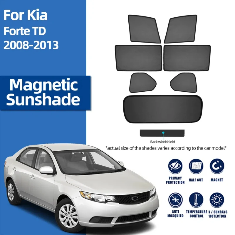 For Kia Forte MK1 Sedan 2008-2013 Magnetic Car Sunshade Shield Front Windshield Curtain Rear Side Baby Window Sun Shade Visor 