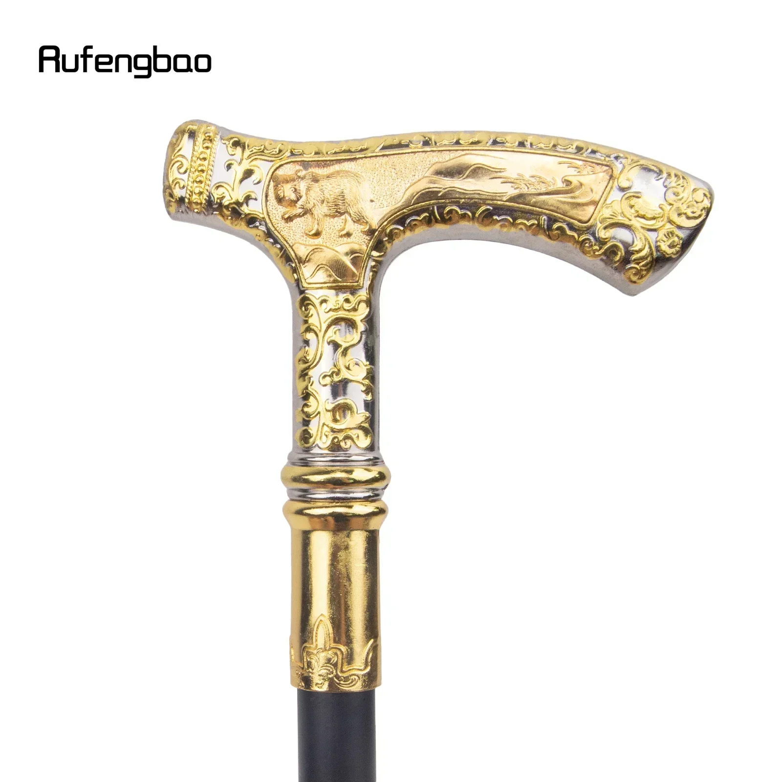 ไม้เท้าหรูหราสีขาวทอง ด้ามจับรูปหมี ไม้เท้าแฟชั่นตกแต่ง ไม้เท้าสุภาพบุรุษสุดหรู ไม้เท้าคอสเพลย์ ด้ามจับทรงครอสเซอร์ 90 ซม.