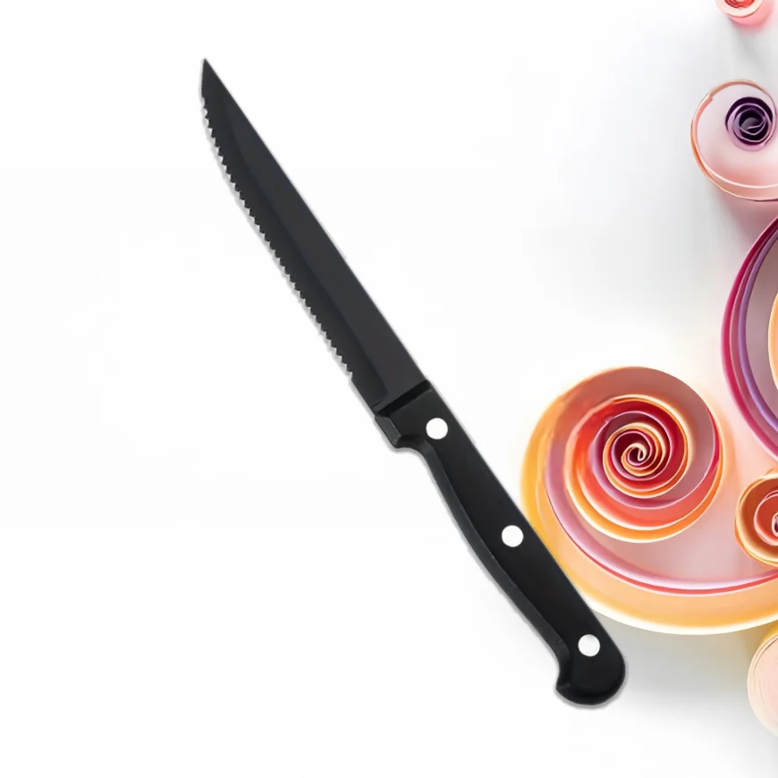 Stainless steel black-plated steak knife 4/6/8/16 Pcs Full Tang Stainless Steel black Sharp Serrated Dinner Knives Dishwasher