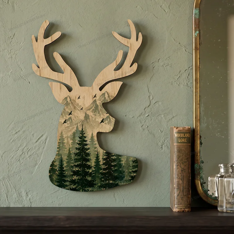 For Christmas Wooden Home Animal Ornament Elk Shape Wall Decoration
