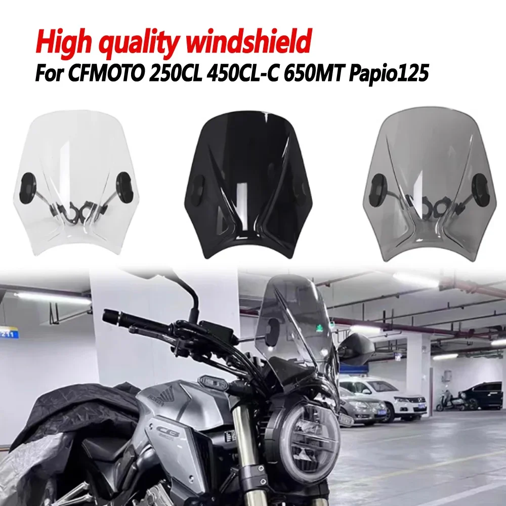 

high-quality windshield For CFMOTO 250CL 450CL-C 650MT Papio125 Retro front windshield with bracket and air guide plate
