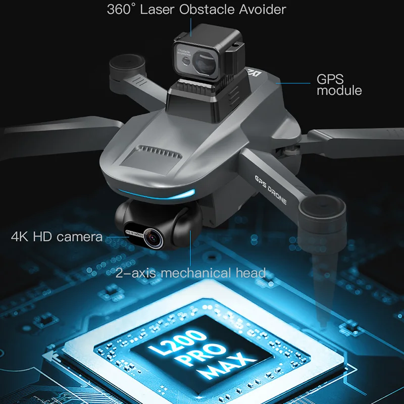 الطائرة بدون طيار GPS 8K Professional L200 PRO MAX 2-Axis PTZ HD كاميرا مزدوجة 5G WIFI FPV 360 °   طائرة بدون طيار لتجنب العوائق بالليزر بدون فرش