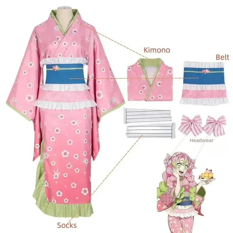 Moda Kanroji Mitsuri Cosplay disfraz rosa kimono vestido trajes Halloween carnaval fiesta disfraz mujeres Suitsx;8's,6;