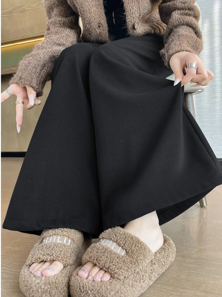 Fall Winter Woolen Wide-leg Suit Pants Women 2025 Fashion High-waisted Draping Straight-leg Casual Floor-length Thick Trouser