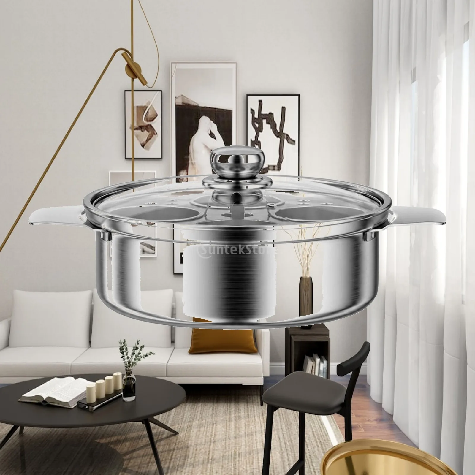 Stainless Steel Pot with Stew Cups Uncoated Stew Pot with Glass Lid Cookware Long-Lasting for Home Cooks, Kitchen