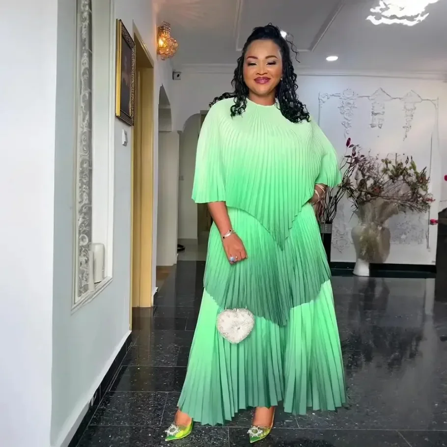 Customized Fashion women's clothing from turkey pleat african dresses for woman nigeria wedding gradient ramp african women dres image 6