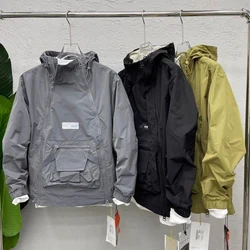 Spring Black Coat Hooded Outdoor Jacket Mens Pocket Windbreaker New Autumn Jacket For Men Fashion Double Zip Sportswear