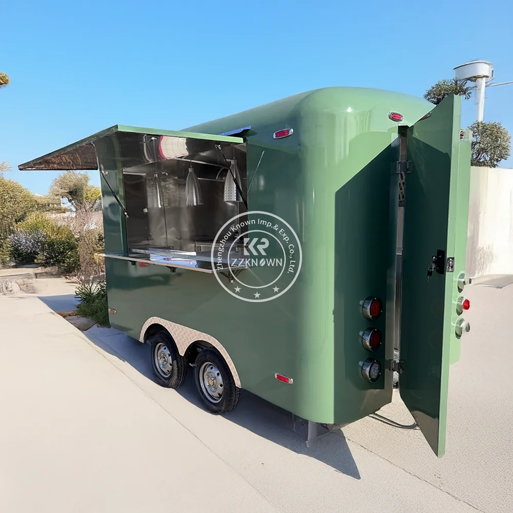 Mobile Fast Food Cart Pizza Catering Truck BBQ Hamburger Pizza Food Van Trailer Truck With Full Kitchen Equipments