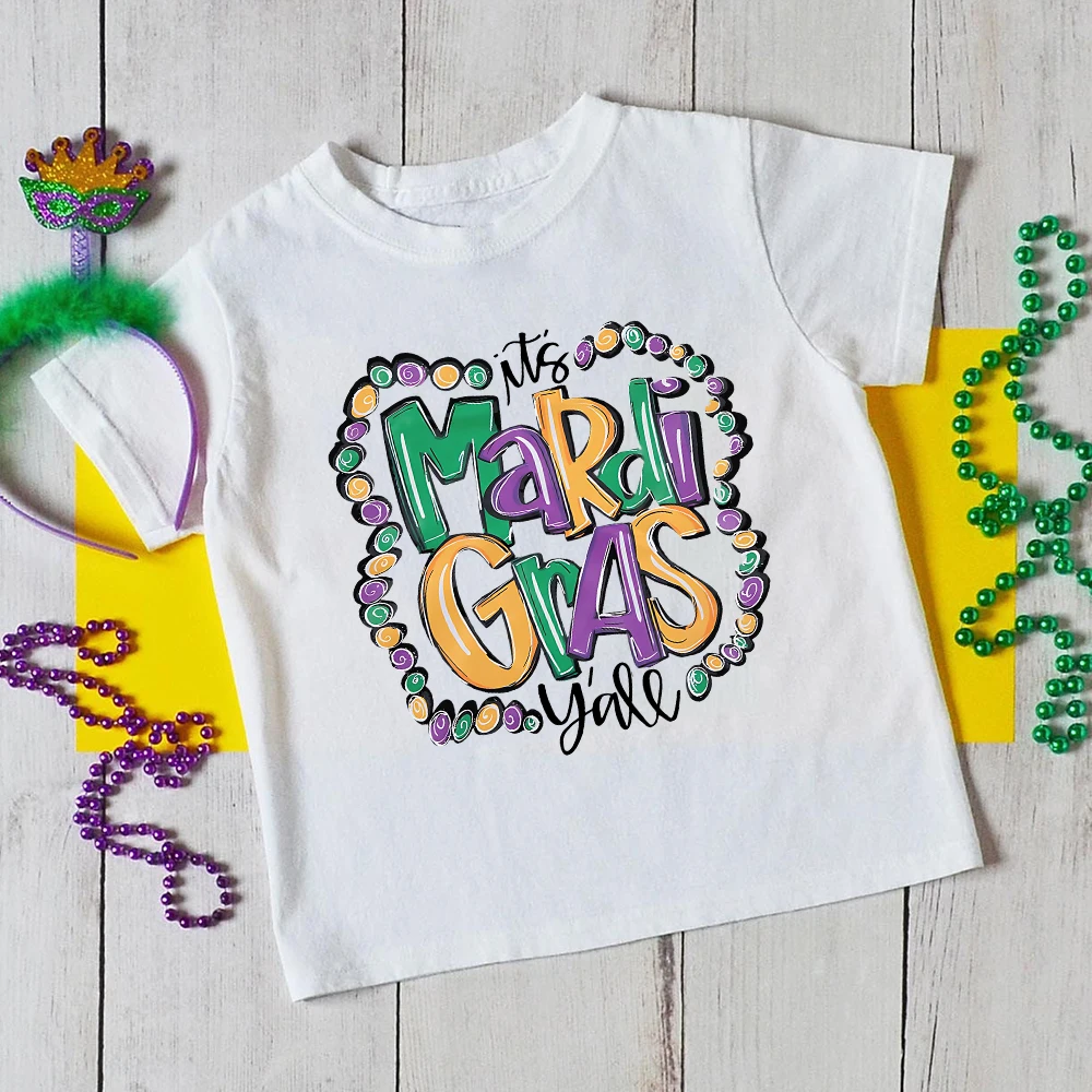 It's Mardi Gras Y'all Toddlers' Mardi Gras Carnival Symbol T-Shirt  Kids Short Sleeve Crew Neck Tee Carnival Season Clothes