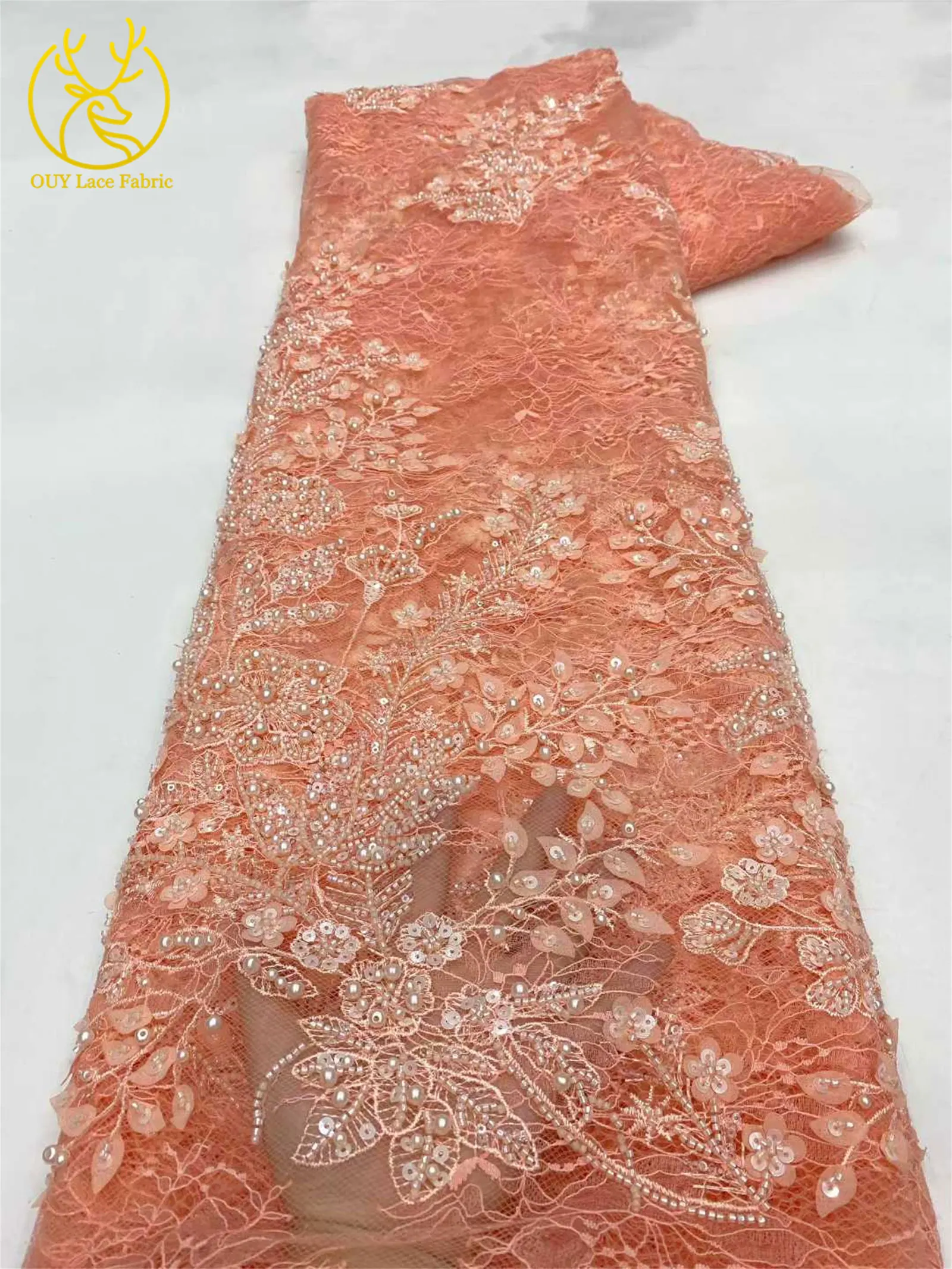 Französischer Mesh-Perlen-bestickter Spitzenstoff 2026 Hochwertiger nigerianischer Mesh-Pailletten-Spitzenstoff Damen-Hochzeits-Party-Kleider – Detail 20