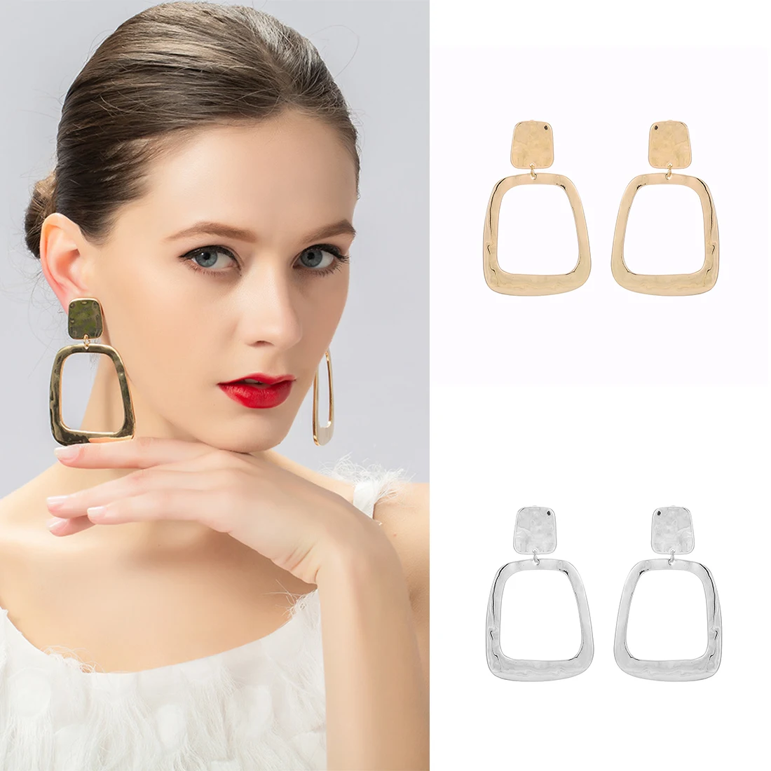 

Kaseakia Large Big Clip On Rectangle Metal Dangle Earrings for Women
