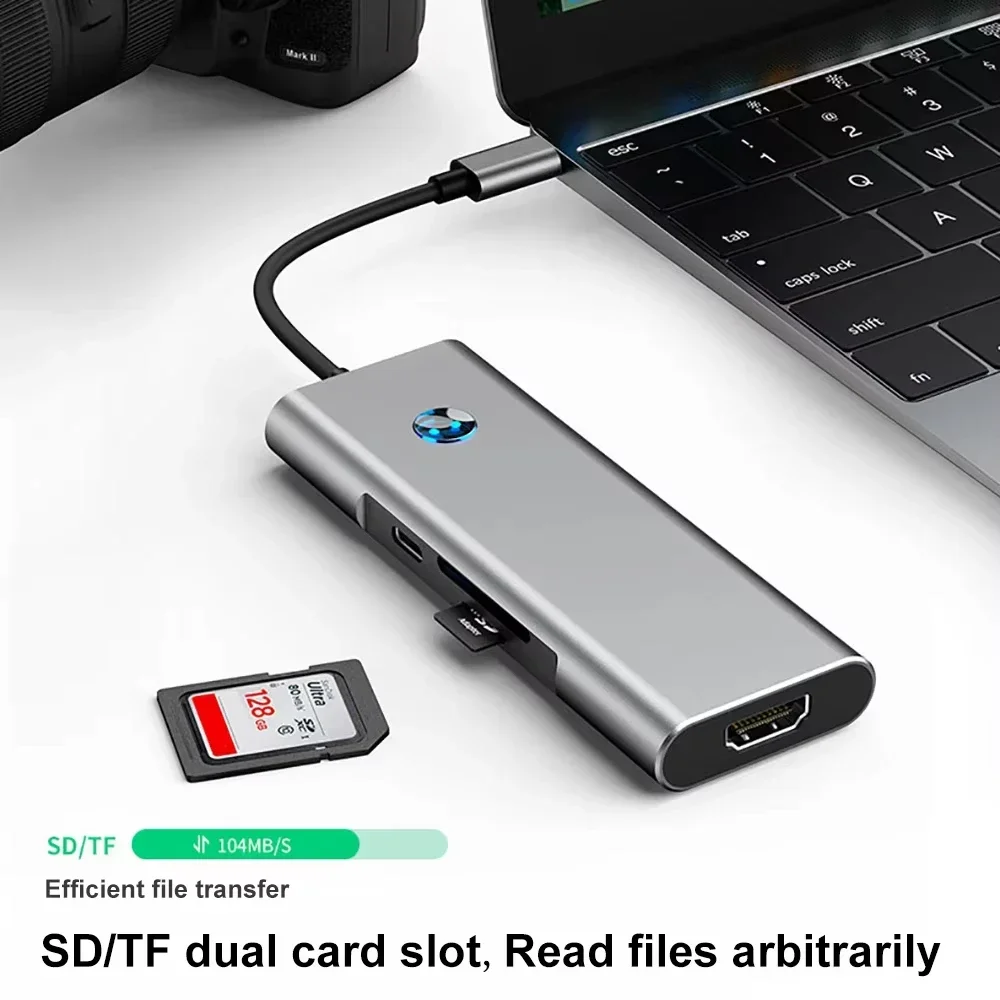 محطة إرساء USB C 9-IN-1 TYPE-C HUB إلى HDMI 4K 60 هرتز مع زر إيقاف الشاشة USB 3.0 5Gbps HUB 100W شحن سريع لجهاز MacBook