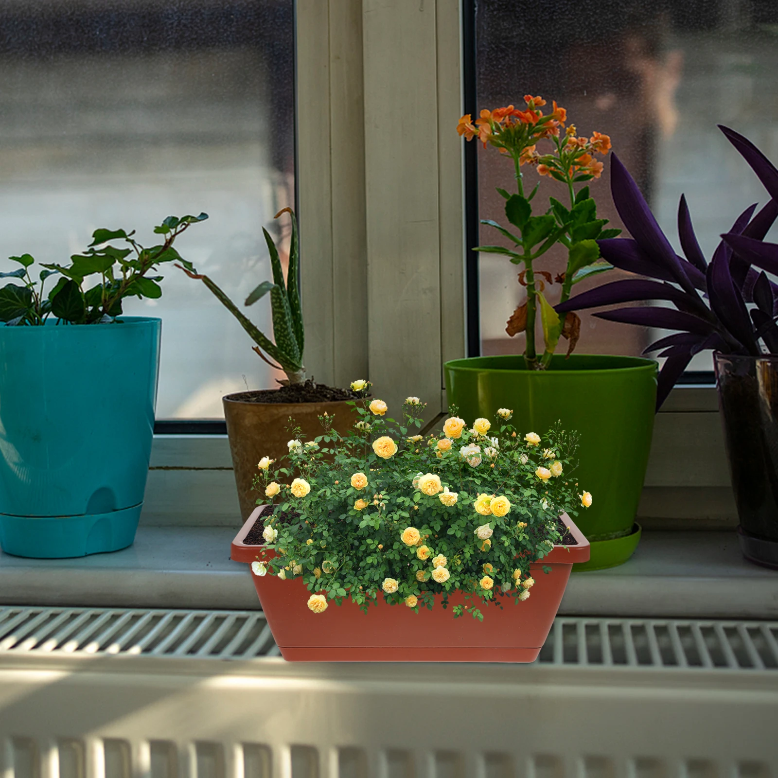 

4 Pcs Plastic Flower Pot Rectangular Light Grey Small Durable Outdoor Planters Window Boxes Bonsai Cactus Succulent Planter With