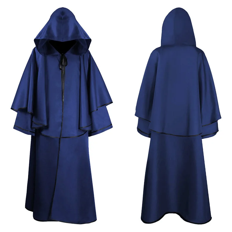 Halloween Medieval Costume Men Women Vintage Renaissance Monk Cosplay Cowl Friar Priest Hooded Robe Rope Cloak Cape Clothing