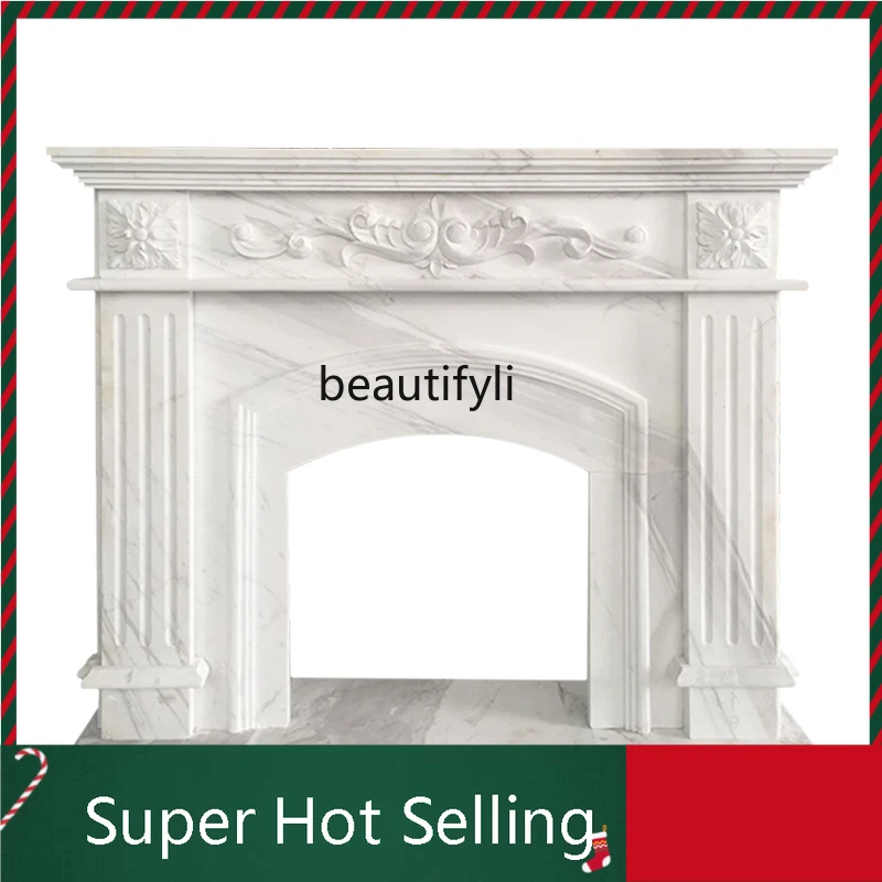 

D071 Marble Fireplace European-Style Carved Natural Stone Sculpture Fireplace Curio Cabinet