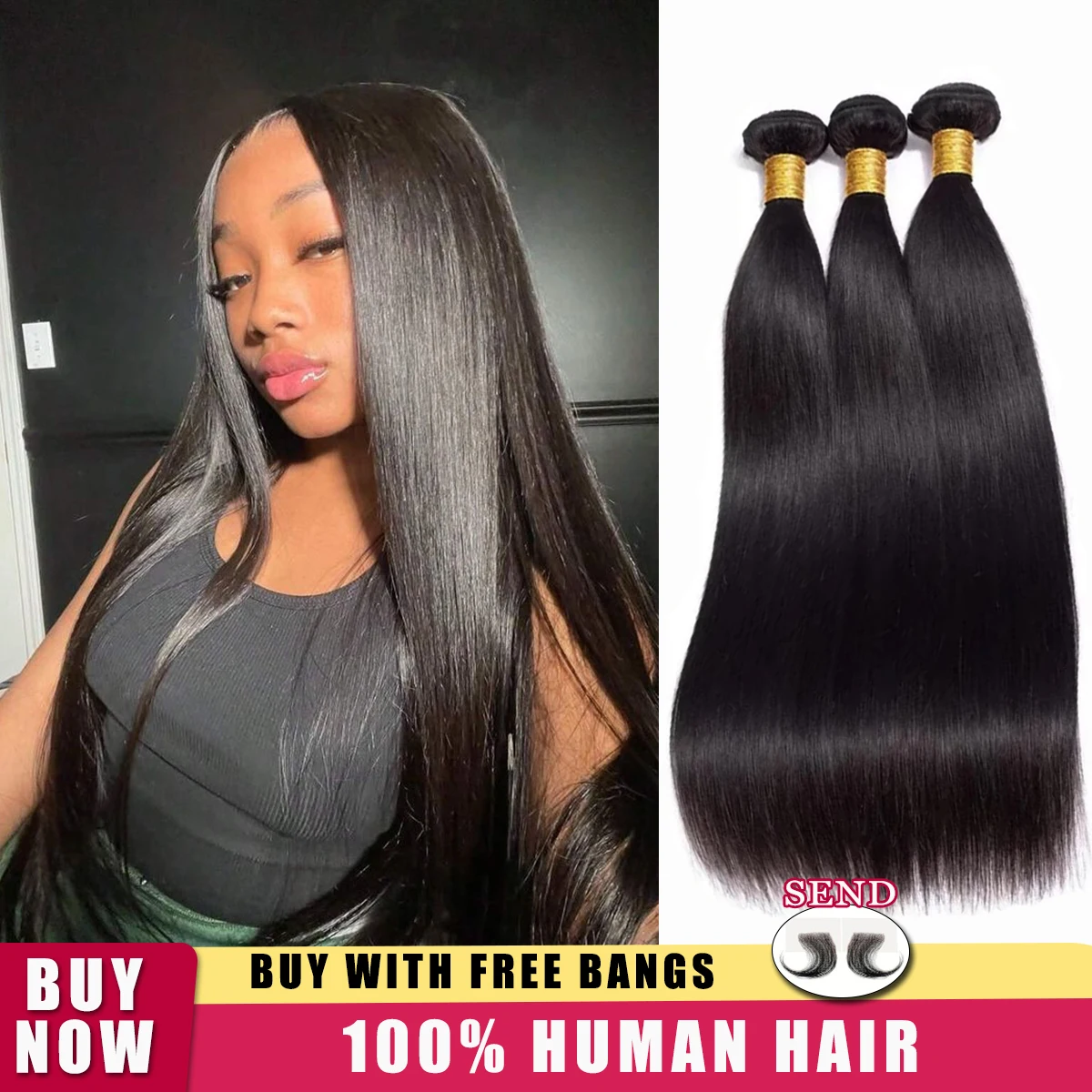 

16A Пучки прямых волос с костями, натуральный цвет, прямые пучки человеческих волос, 32-дюймовые необработанные человеческие волосы для чернокожих женщин