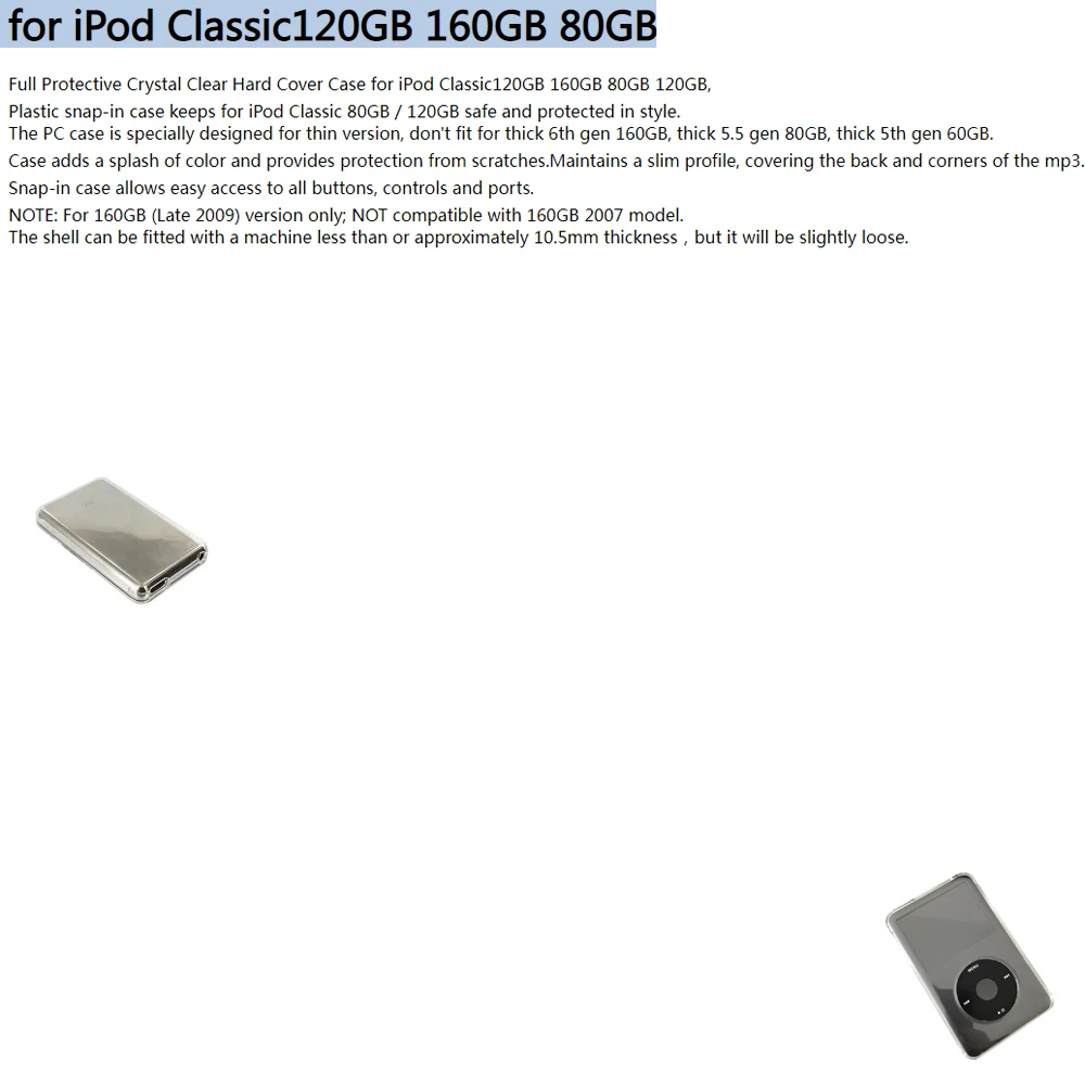 

Full Protective Crystal Clear Hard Cover Case for iPod Classic120GB 160GB 80GB, Protective Shell Case Cover Skin Replacement