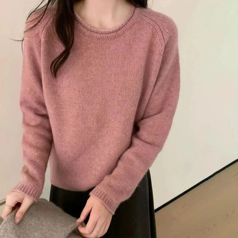 

100% кашемировый женский осенне-зимний высококачественный вязаный свитер с обработанным краем, толстый, свободный, розовый, трендовый