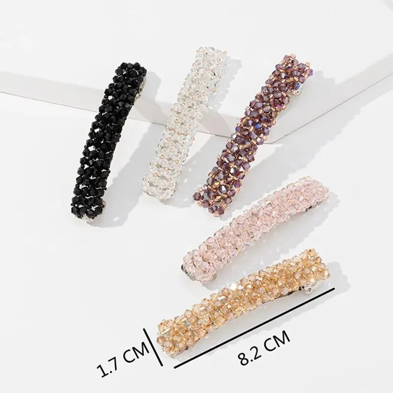 5Pcs Two Diamond Hair Clip Crystal Fish Thread Woven Spring Cip Minimalist Girl Edge Clip