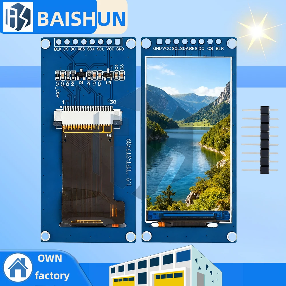 وحدة عرض ملونة IPS TFT جديدة مقاس 1.9 بوصة: زاوية رؤية كاملة، 170 × 320 عالية الوضوح - واجهة تسلسلية SPI