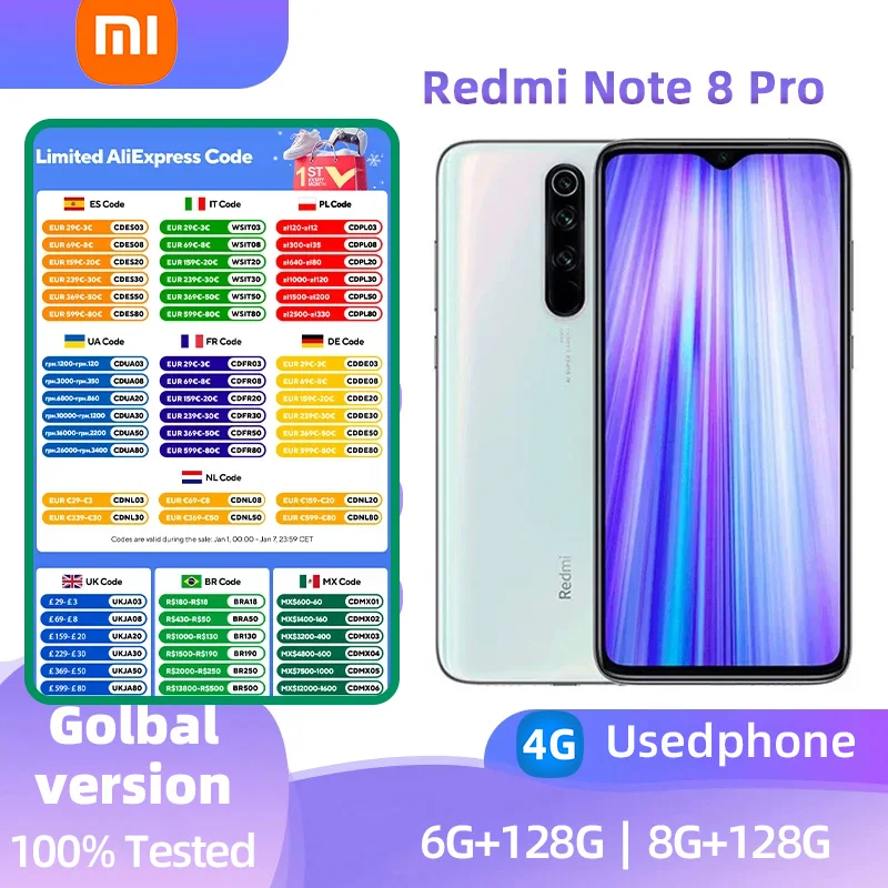 Xiaomi Redmi Note 8Pro 4G Android 6.53-inch RAM 6G ROM 128G MediaTek Helio G90T Used phone